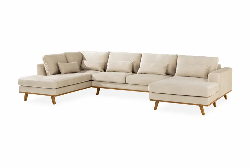 Copenhagen 5-sits Vänstervänd U-formad Soffa med Divan och Schäslong i Sammet - Beige - Möbler - Soffa - Sammetssoffa