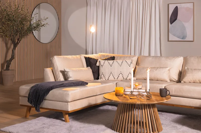 Copenhagen 5-sits Vänstervänd U-formad Soffa med Divan och Schäslong i Sammet - Beige - Möbler - Soffa - Sammetssoffa