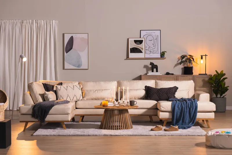 Copenhagen 5-sits Vänstervänd U-formad Soffa med Divan och Schäslong i Sammet - Beige - Möbler - Soffa - Sammetssoffa