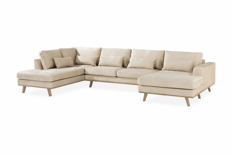 Copenhagen 5-sits Vänstervänd U-formad Soffa med Divan och Schäslong i Sammet - Beige - Möbler - Soffa - Sammetssoffa