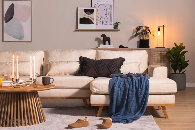 Copenhagen 5-sits Vänstervänd U-formad Soffa med Divan och Schäslong i Sammet - Beige - Möbler - Soffa - Sammetssoffa