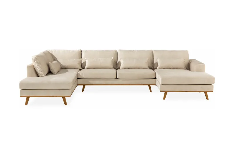 Copenhagen 5-sits Vänstervänd U-formad Soffa med Divan och Schäslong i Sammet, Beige