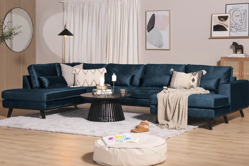 Copenhagen 5-sits Vänstervänd U-formad Soffa med Divan och Schäslong i Sammet - Blå - Möbler - Soffa - Sammetssoffa