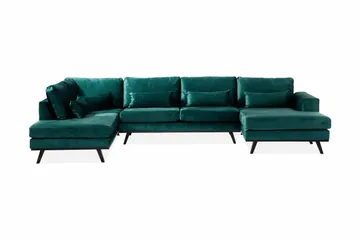Copenhagen 5-sits Vänstervänd U-formad Soffa med Divan och Schäslong i Sammet - Grön - Möbler - Soffa - Sammetssoffa