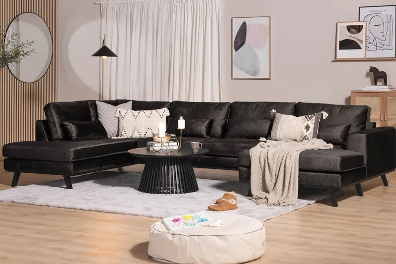 Copenhagen 5-sits Vänstervänd U-formad Soffa med Divan och Schäslong i Sammet - Mörkgrå - Möbler - Soffa - Sammetssoffa