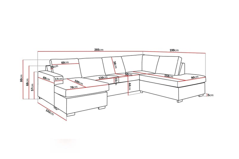 Crazy 4-sits Högervänd U-formad Large Soffa med Divan och Schäslong i Sammet - Blå - Möbler - Soffa - U-soffa
