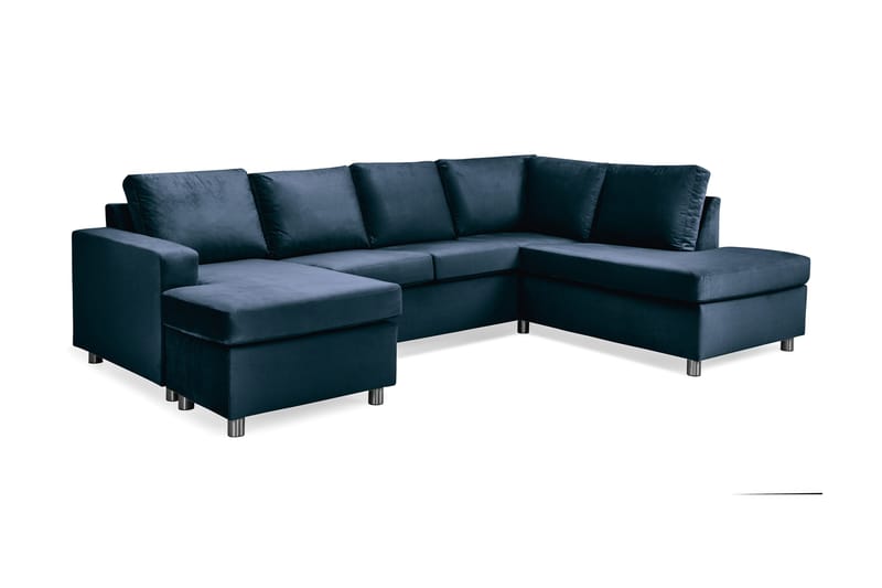 Crazy 4-sits Högervänd U-formad Large Soffa med Divan och Schäslong i Sammet - Blå - Möbler - Soffa - U-soffa