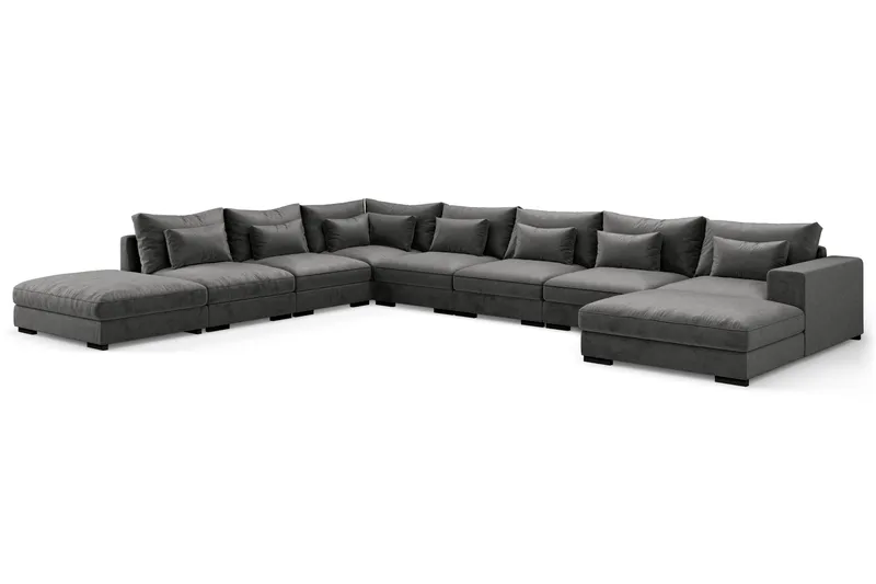 Dubai Stor U-modulsoffa Large med Divan Höger Sammet - Mörkgrå - Möbler - Soffa - Modulsoffor - Komplett modulsoffa