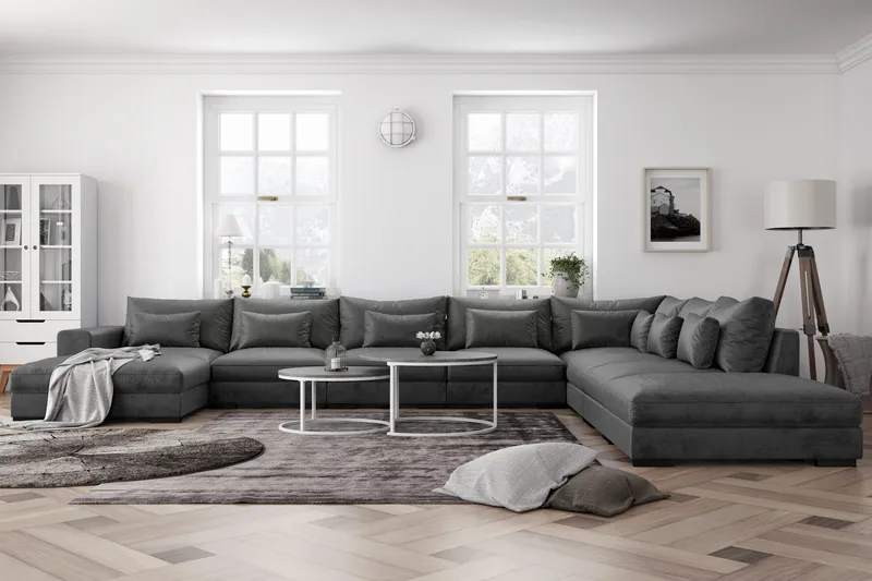 Dubai Stor U-modulsoffa Large med Divan Höger Sammet - Mörkgrå - Möbler - Soffa - Modulsoffor - Komplett modulsoffa