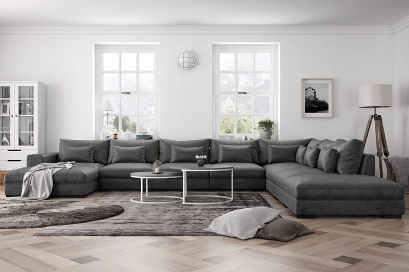 Dubai Stor U-modulsoffa med Divan Vänster Sammet 527 cm - Mörkgrå - Möbler - Soffa - Modulsoffor - Komplett modulsoffa