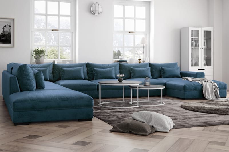 Dubai U-modulsoffa Large med Divan Höger Sammet - Blå - Möbler - Soffa - Sammetssoffa