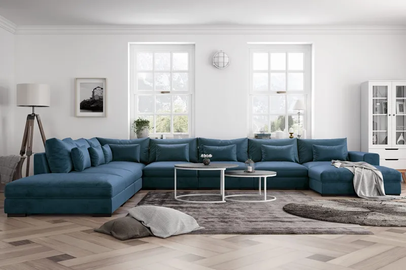 Dubai U-modulsoffa Large med Divan Höger Sammet Extra Djup - Blå - Möbler - Soffa - Modulsoffor - Komplett modulsoffa