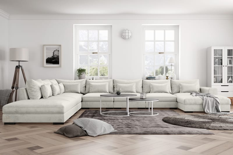 Dubai U-modulsoffa Large med Divan Höger Sammet - Vit - Möbler - Soffa - Sammetssoffa