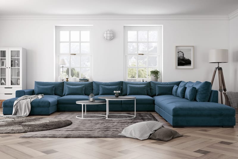 Dubai U-modulsoffa Large med Divan Vänster Sammet - Blå - Möbler - Soffa - U-soffa