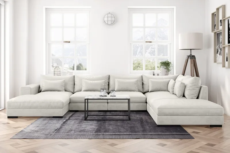 Dubai U-modulsoffa med Divan Vänster Sammet - Vit - Möbler - Soffa - Modulsoffor - Komplett modulsoffa