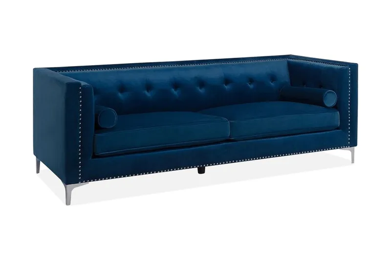 Llawhaden Rektangulär Chesterfield Sammetssoffa 211 cm, Blå