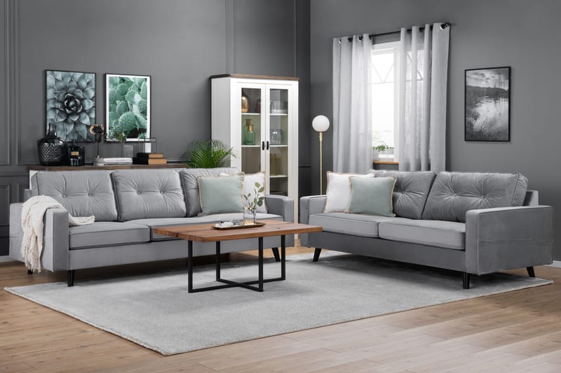 Monroe 3-sits Sammetssoffa - Ljusgrå - Möbler - Soffa - Sammetssoffa