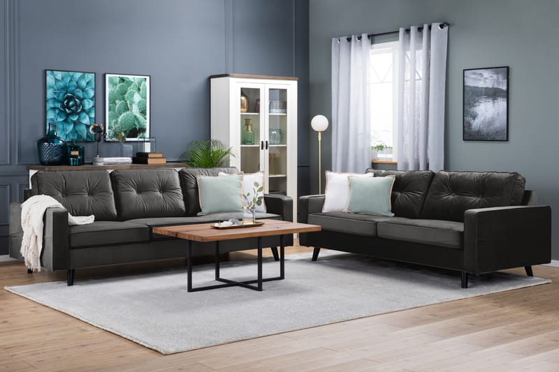 Monroe 3-sits Sammetssoffa - Mörkgrå - Möbler - Soffa - Sammetssoffa