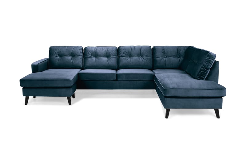 Monroe 4-sits Högervänd U-formad Soffa med Divan och Schäslong i Sammet - Blå - Möbler - Soffa - Sammetssoffa