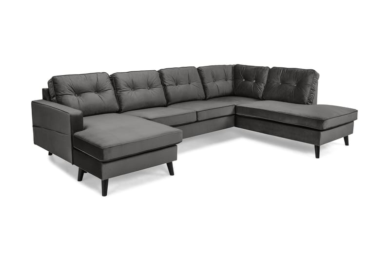 Monroe 4-sits Högervänd U-formad Soffa med Divan och Schäslong i Sammet - Mörkgrå - Möbler - Soffa - Sammetssoffa