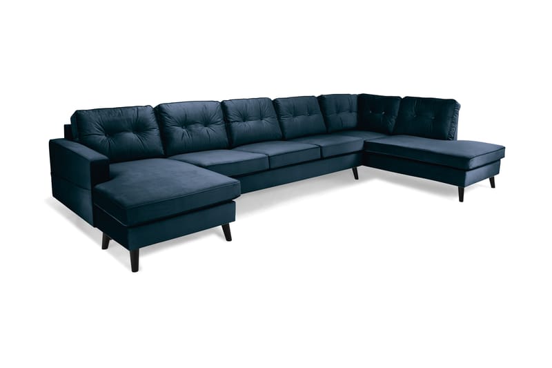 Monroe 6-sits Högervänd U-formad Large Soffa med Divan och Schäslong i Sammet - Blå - Möbler - Soffa - Sammetssoffa