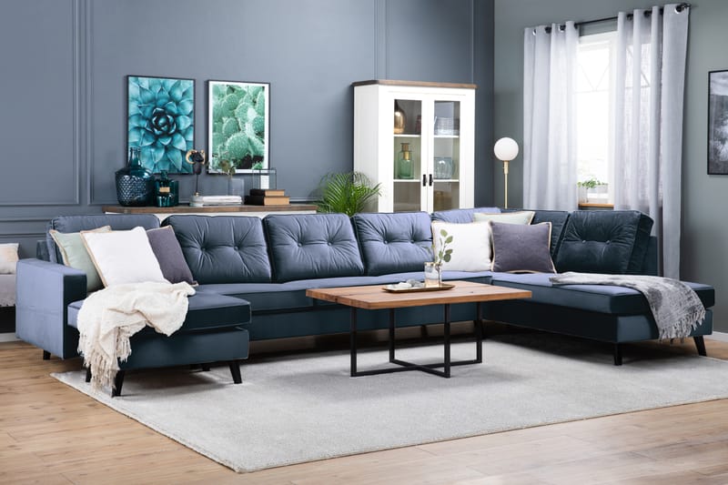 Monroe 6-sits Högervänd U-formad Large Soffa med Divan och Schäslong i Sammet - Blå - Möbler - Soffa - Sammetssoffa