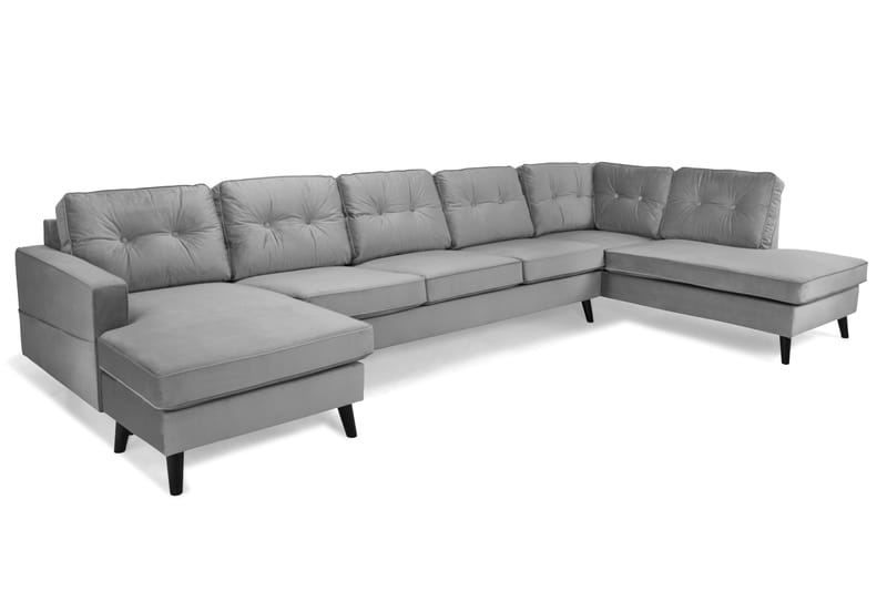 Monroe 6-sits Högervänd U-formad Soffa med Divan och Schäslong i Sammet - Ljusgrå - Möbler - Soffa - Sammetssoffa
