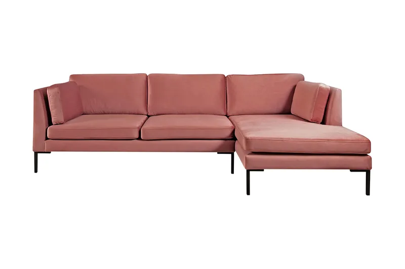 Ocean 3-sits Hörnbäddsoffa Höger med Divan i Sammet, Rosa