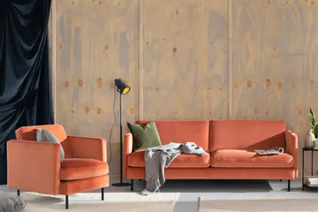 Teodin Sammetssoffa 3-sits - Rosa - Möbler - Soffa - Sammetssoffa