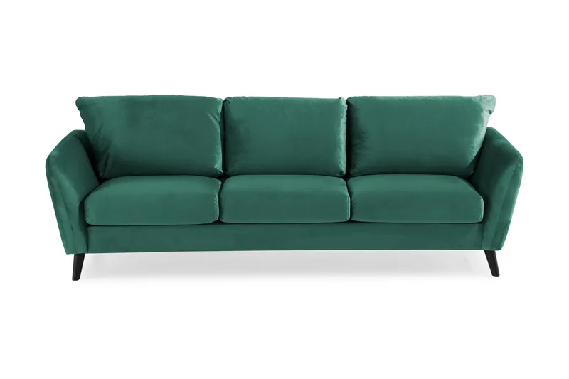 Trend 3-sits Rektangulär Sammetssoffa med Svängda Armstöd, Grön