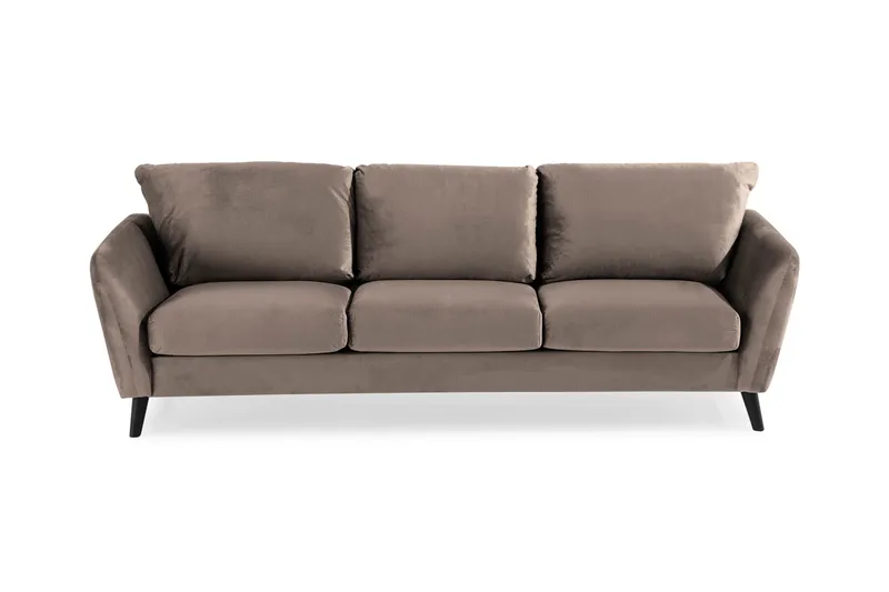 Trend 3-sits Rektangulär Sammetssoffa med Svängda Armstöd, Taupe