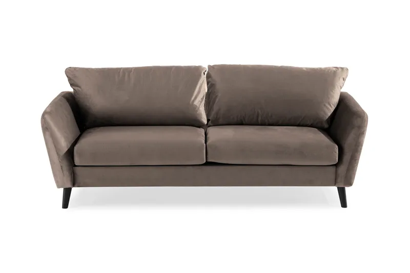 Trend 3-sits Rektangulär Sammetssoffa med Svängda Armstöd, Taupe