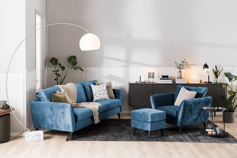 Trend 3-sits Sammetssoffa - Blå - Möbler - Soffa - Sammetssoffa