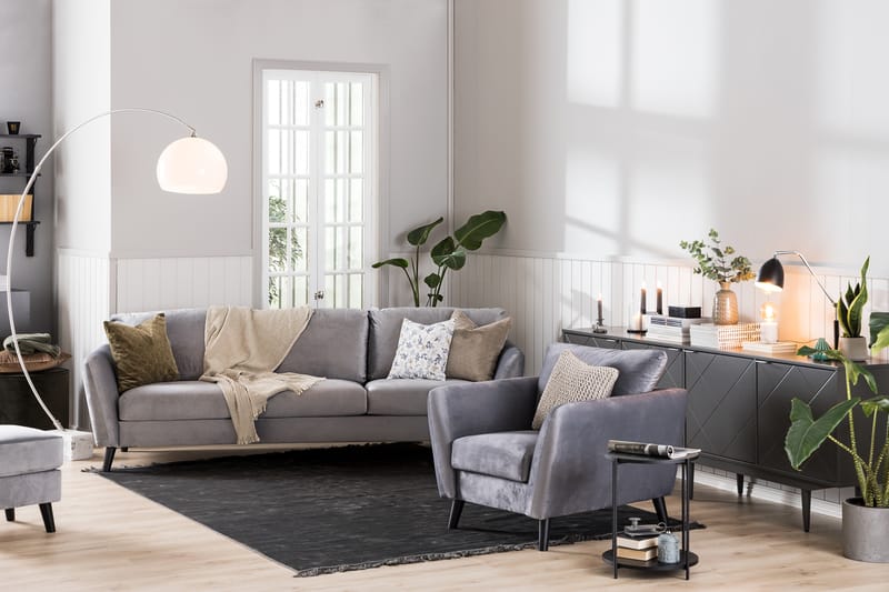 Trend 3-sits Sammetssoffa - Ljusgrå - Möbler - Soffa - Sammetssoffa
