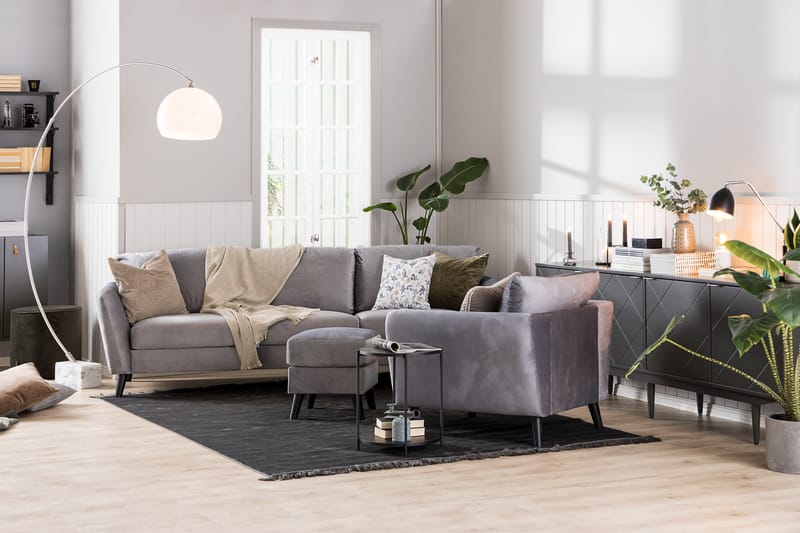 Trend 3-sits Sammetssoffa - Ljusgrå - Möbler - Soffa - Sammetssoffa