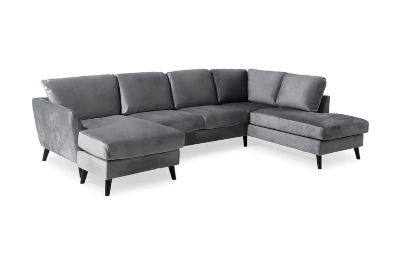 Trend 4-sits Högervänd U-formad Soffa med Divan och Schäslong i Sammet - Ljusgrå - Möbler - Soffa - Sammetssoffa