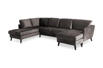 Trend 4-sits Vänstervänd U-formad Soffa med Divan och Schäslong i Sammet - Mörkgrå - Möbler - Soffa - Sammetssoffa