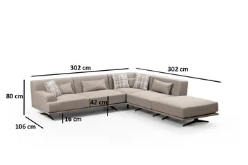 Sanroman Högervänd L-formad Schäslongsoffa 302 cm i Tyg - Ljusbrun - Möbler - Soffa - Divansoffor & schäslongsoffa