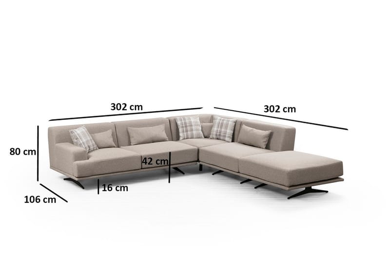 Sanroman Högervänd L-formad Schäslongsoffa 302 cm i Tyg - Ljusbrun - Möbler - Soffa - Divansoffor & schäslongsoffa