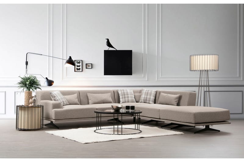 Sanroman Högervänd L-formad Schäslongsoffa 302 cm i Tyg - Ljusbrun - Möbler - Soffa - Divansoffor & schäslongsoffa
