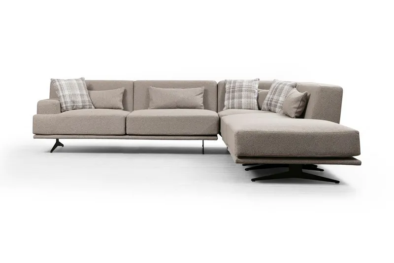 Sanroman Högervänd L-formad Schäslongsoffa 302 cm i Tyg, Ljusbrun