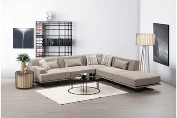 Sanroman Högervänd L-formad Schäslongsoffa 302 cm i Tyg - Ljusbrun - Möbler - Soffa - Divansoffor & schäslongsoffa