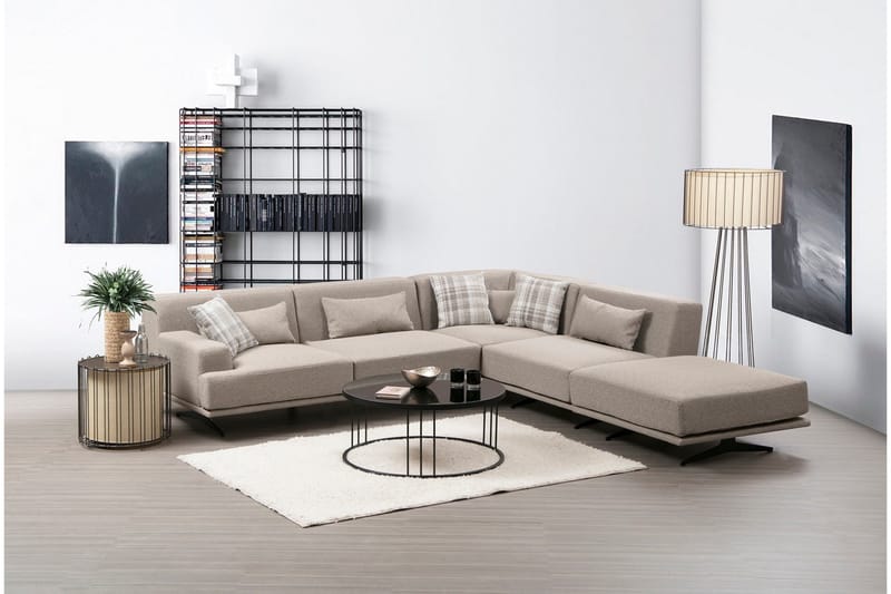 Sanroman Högervänd L-formad Schäslongsoffa 302 cm i Tyg - Ljusbrun - Möbler - Soffa - Divansoffor & schäslongsoffa