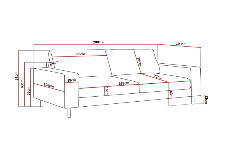 Scandi Djup 3-sits Soffa i Tyg - Beige - Möbler - Soffa - 3 sits soffa