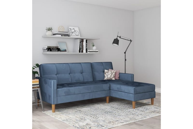 Schäslong Lilly Blå, Sammet - Blå, Sammet - Möbler - Soffa - Divansoffor & schäslongsoffa