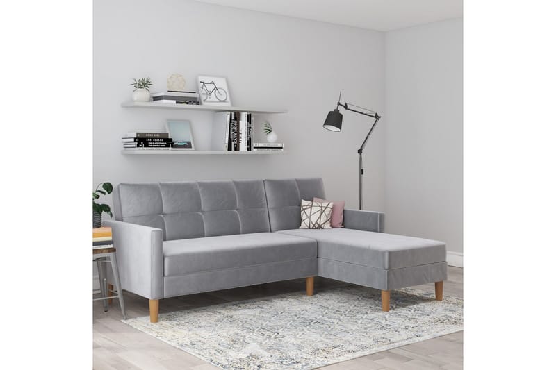 Schäslong Lilly Ljusgrå, Sammet - Ljusgrå, Sammet - Möbler - Soffa - Divansoffor & schäslongsoffa