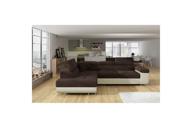 Sektionssoffa Eltap Anton 272x203x85 cm - Jasmine 29, Mjuk 33, Brun, Beige, Vänster - Möbler - Soffa - Bäddsoffa