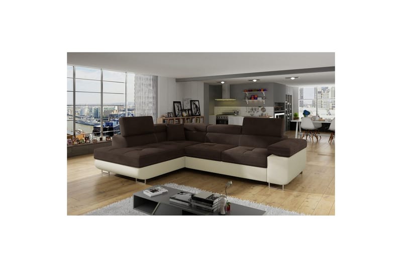 Sektionssoffa Eltap Anton 272x203x85 cm - Jasmine 29, Mjuk 33, Brun, Beige, Vänster - Möbler - Soffa - Bäddsoffa