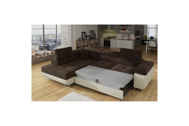 Sektionssoffa Eltap Anton 272x203x85 cm - Jasmine 29, Mjuk 33, Brun, Beige, Vänster - Möbler - Soffa - Bäddsoffa