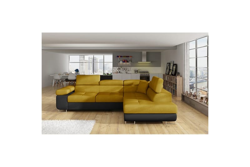 Sektionssoffa Eltap Anton 272x203x85 cm - Omega 68, Soft 11, Gul, Svart, Höger - Möbler - Soffa - Bäddsoffa